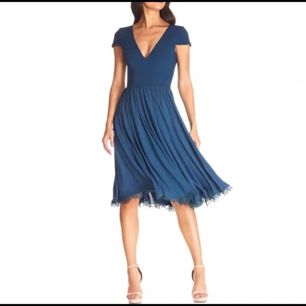 NWT Dress the Population Corey Chiffon Cocktail Dress in Peacock Blue M